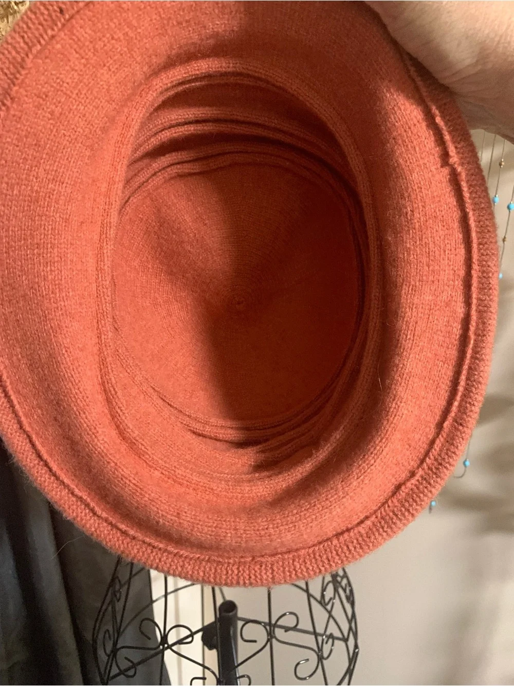 Womens Wool Cloche Hat with Rosette Detail - Rust